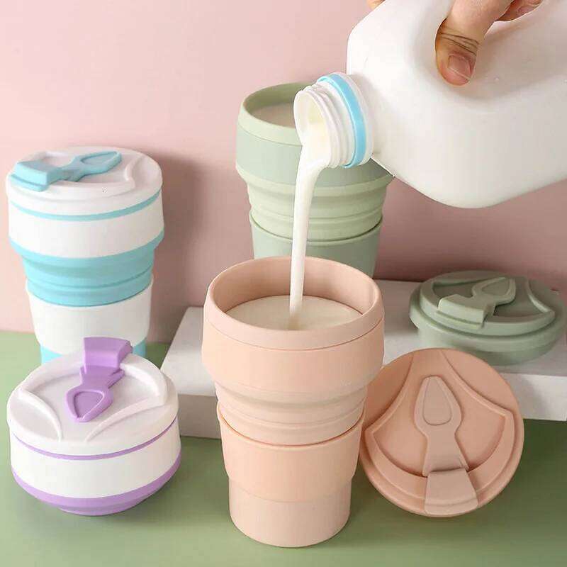 350ML/500ML Creative Portable Silicone Folding Coffee Travel Outdoors Business With Lid Water Mini Cup S260303