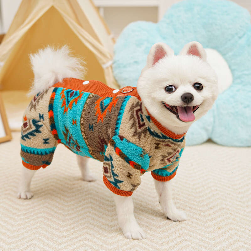 Famous brand Autumn winter four legged belly warming clothes with fleece for pets dogs and cats ethnic style Fair Isle Bichon pajamas pupakaIK