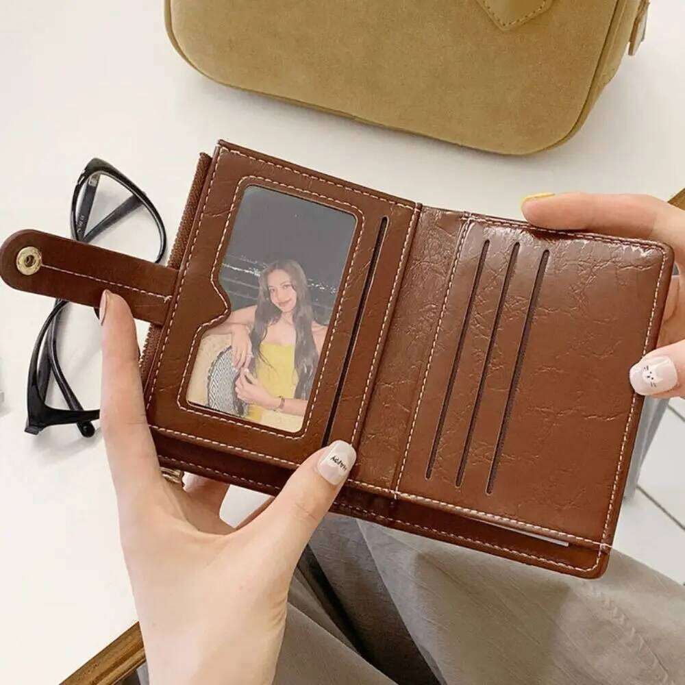 Vintage Retro Women's Multi-function Zipper Pu Short Wallet Ultra Thin Card Holder Coin Purse Daily C260304