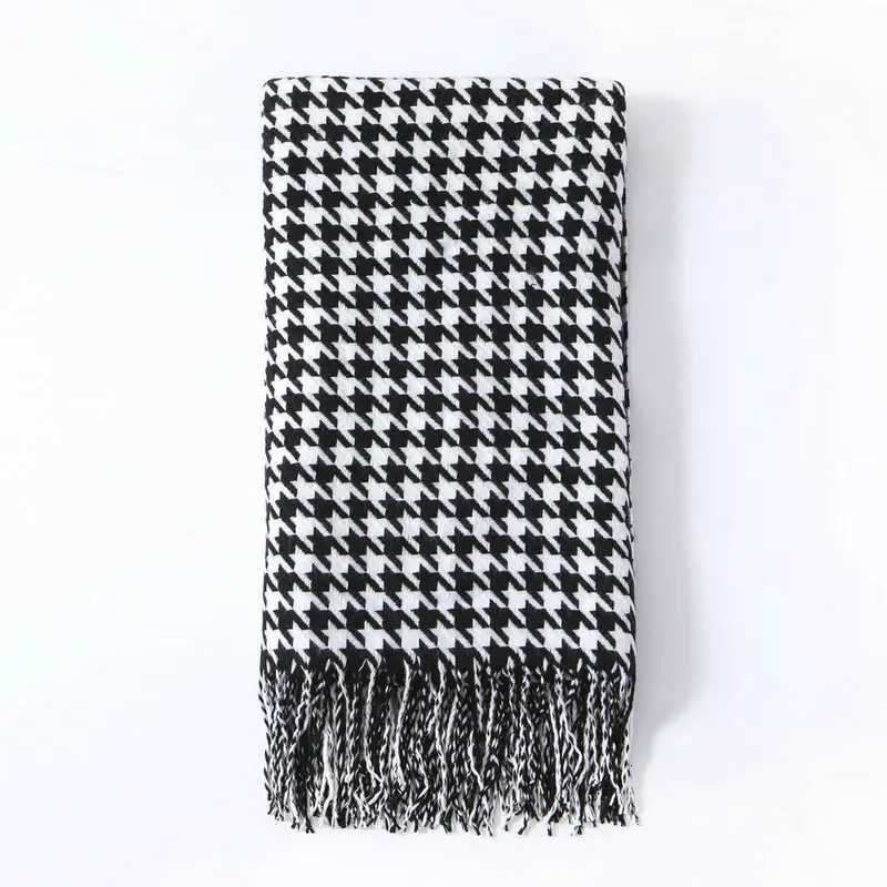 Houndstooth Knitted Blanket with Tassels Retro Shawl Air-conditioning Blanket Nap Blankets Sofa Throw BlanketsT260304