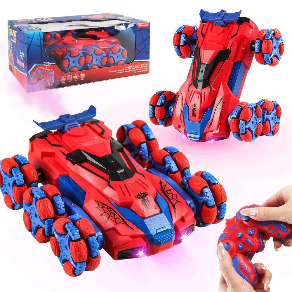 Spider 2.4G Wireless Remote Control Children Stunt Climbing Spray Light Deformation Racing USB Charge Car Toy For Kids Gifts Z260303