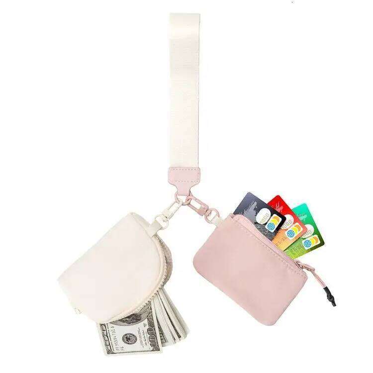 Customizable Name Double Pouch Wristlet Keychain Wallet Small Zipper Coin Purse Portable Detachable Key Card Holder Change C260304