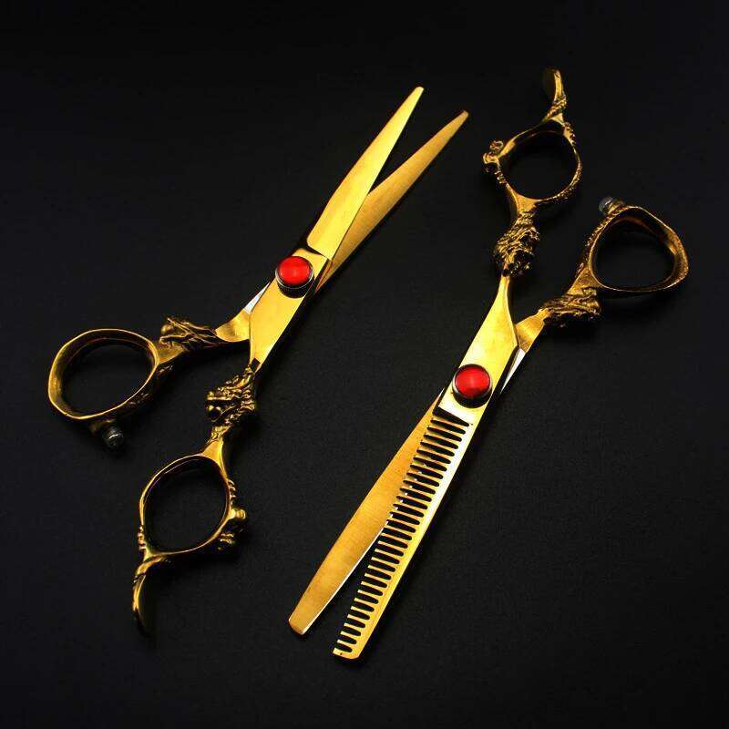 Professional Japan 440c 6 '' gold dragon hair cutting haircut thinning barber haircutting shears Hairdresser scissors H260303