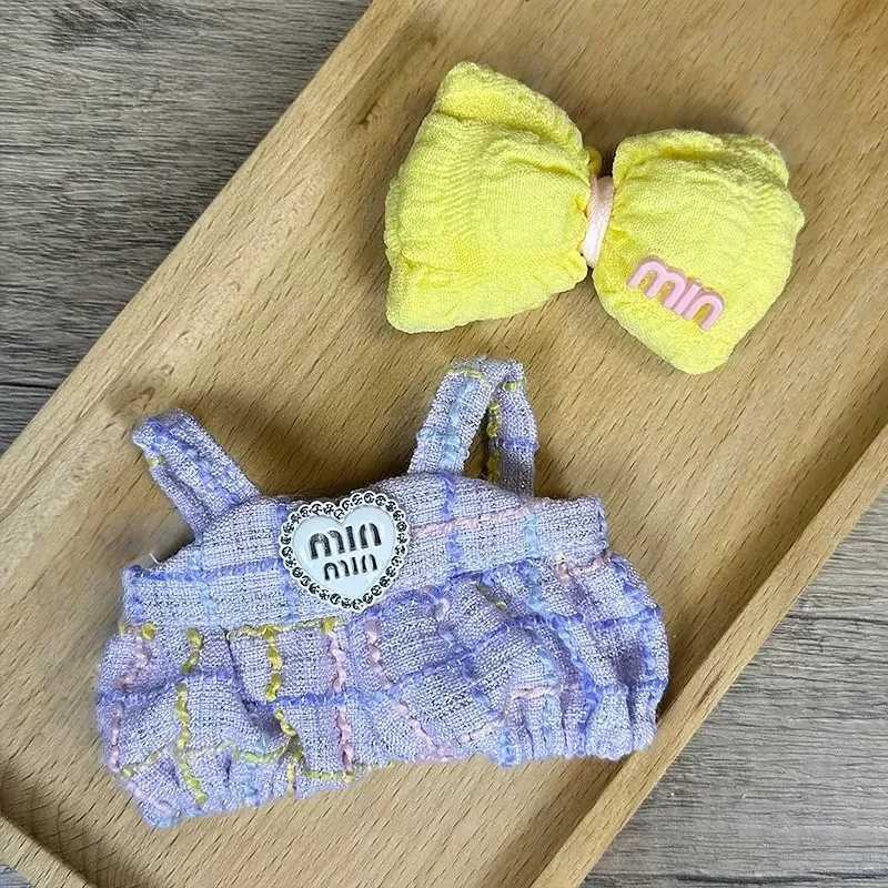 High-End Heart Plaid Camisole Set with Bow for 15-17cm V1/V2/V3 Labubu Dolls DIY Outfit AccessoriesT260304