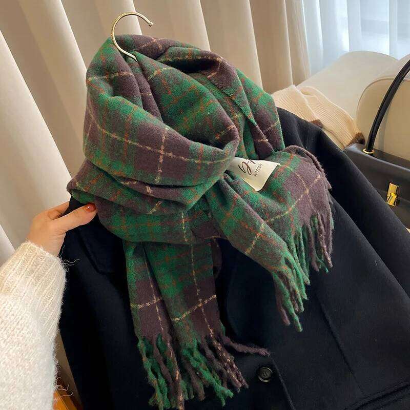 Winter Imitation Cashmere Warm for Women Double-sided Pashmina Thickened Luxury Green Scarf Christmas New Year Gift Shawl XJ260304