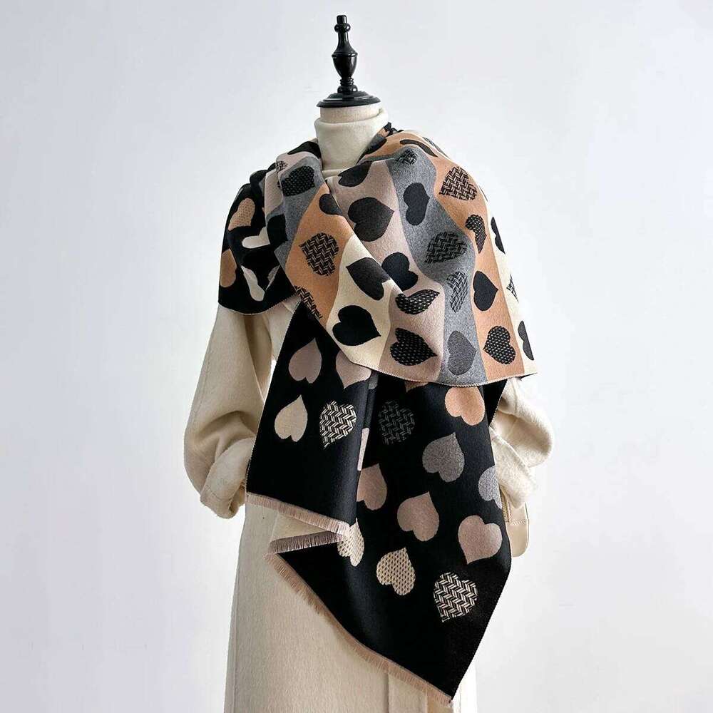 Luxury Winter Scarf Women Faux Cashmere Warm Heart Pattern Pashmina Brand Foulard Female Shawls Wraps Thick Soft Bufanda Poncho XJ260304