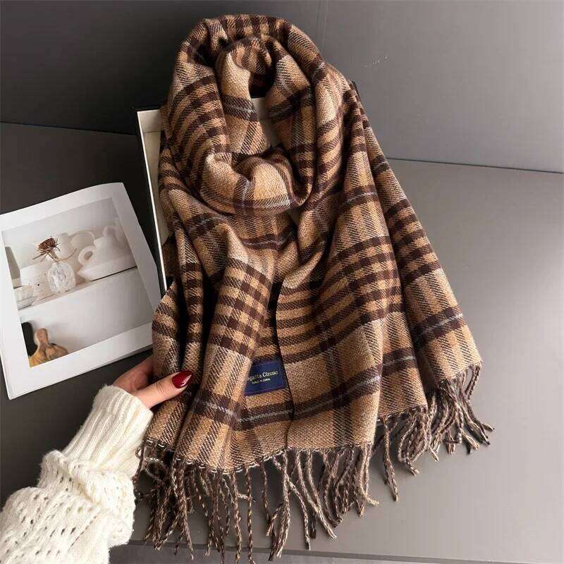 Neck Warmer Scarf For Women Men 53*200cm Winter Thickened Tassel Pashmina Shawl Faux Cashmere Warp Autumn Elegant Ladies Blanket XJ260304
