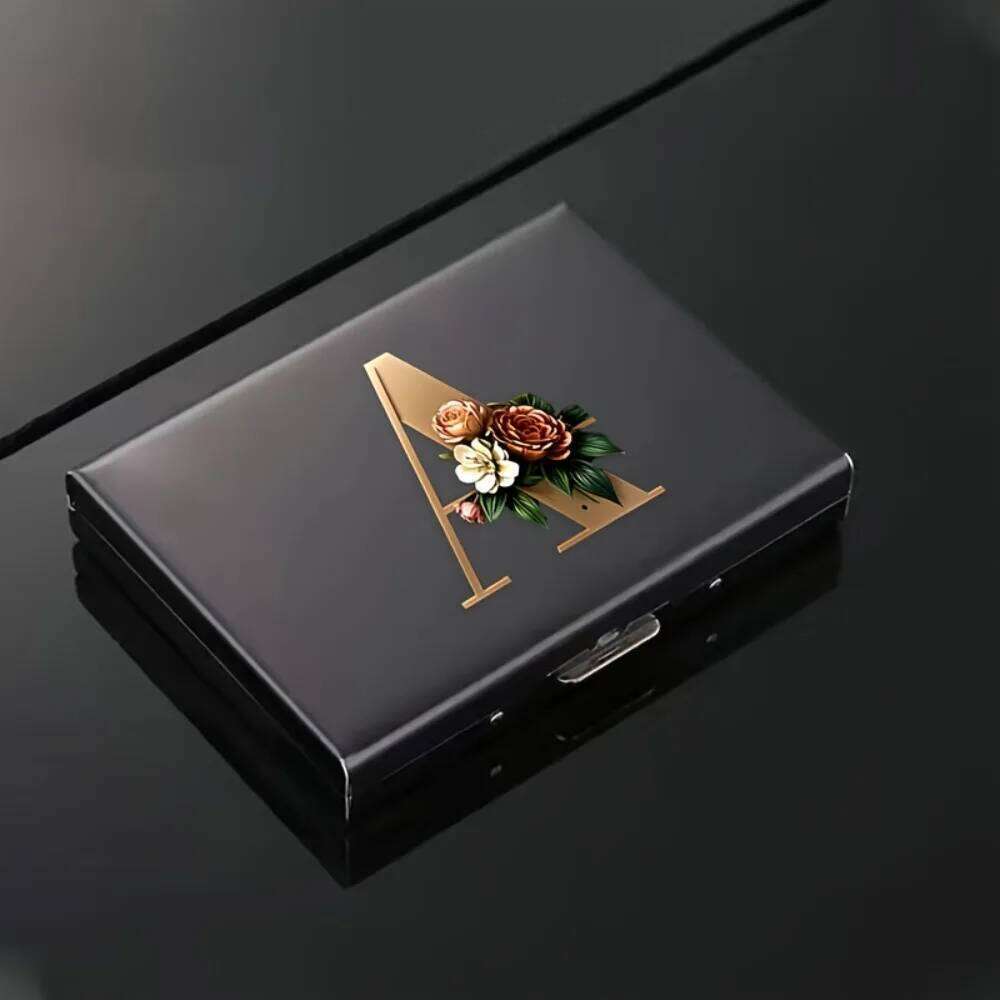 1pc 26 Letters Print 6 card slots RFID Blocking Credit Holder, Stainless Steel Business Card Holder C260304