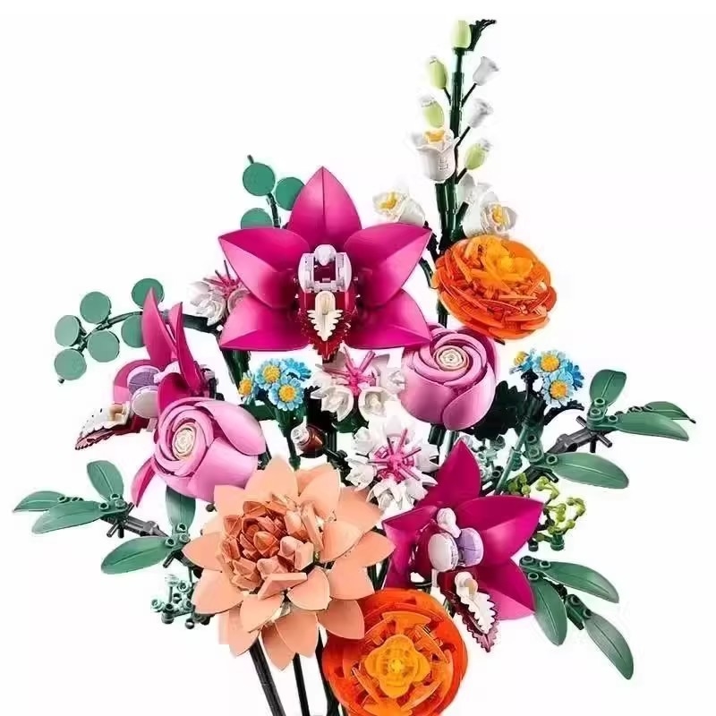 Cross-border new model 10342 pink and white flower bouquet artificial rose block toy