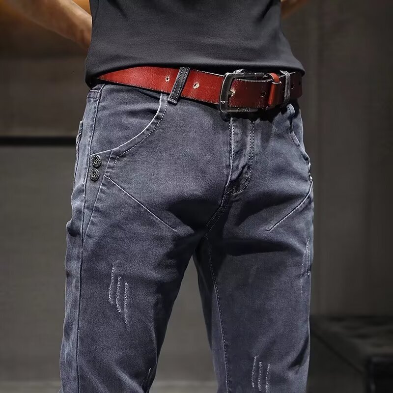High Street American Retro Washed Distressed Multi-pocket Loose Straight Wide-leg Design Drapey Workwear Designer Pants Jeans For Men
