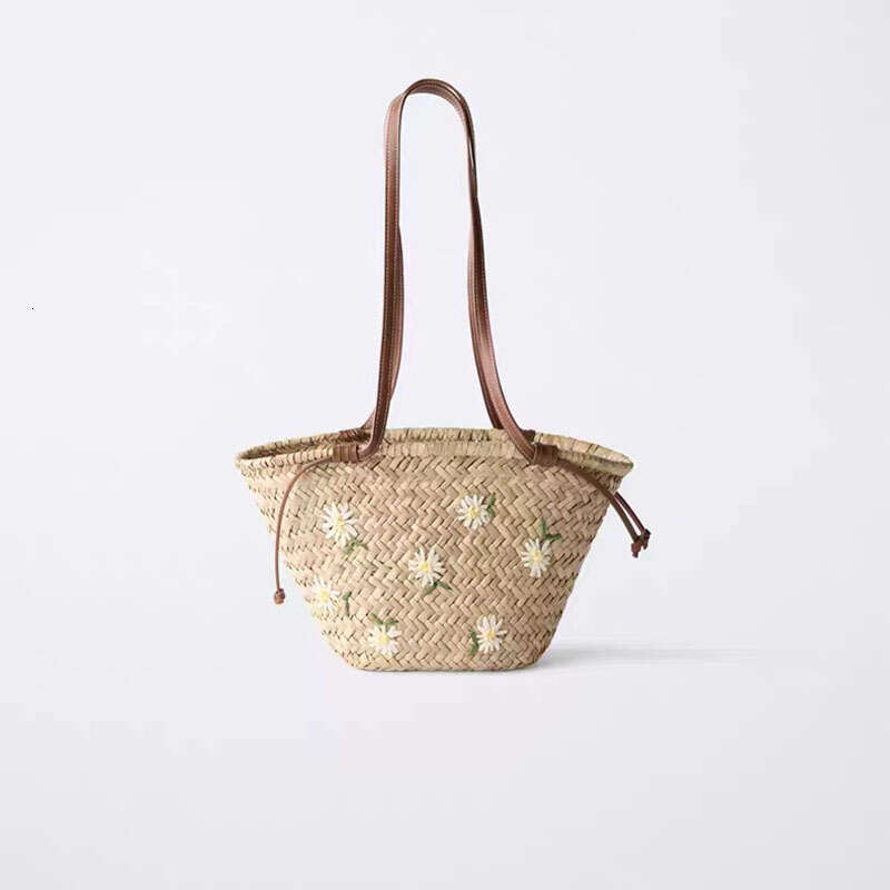 Fresh Floral Embroidery Single Shoulder New Large Capacity Mitsubishi Straw Woven Vacation Beach Bag Kl928