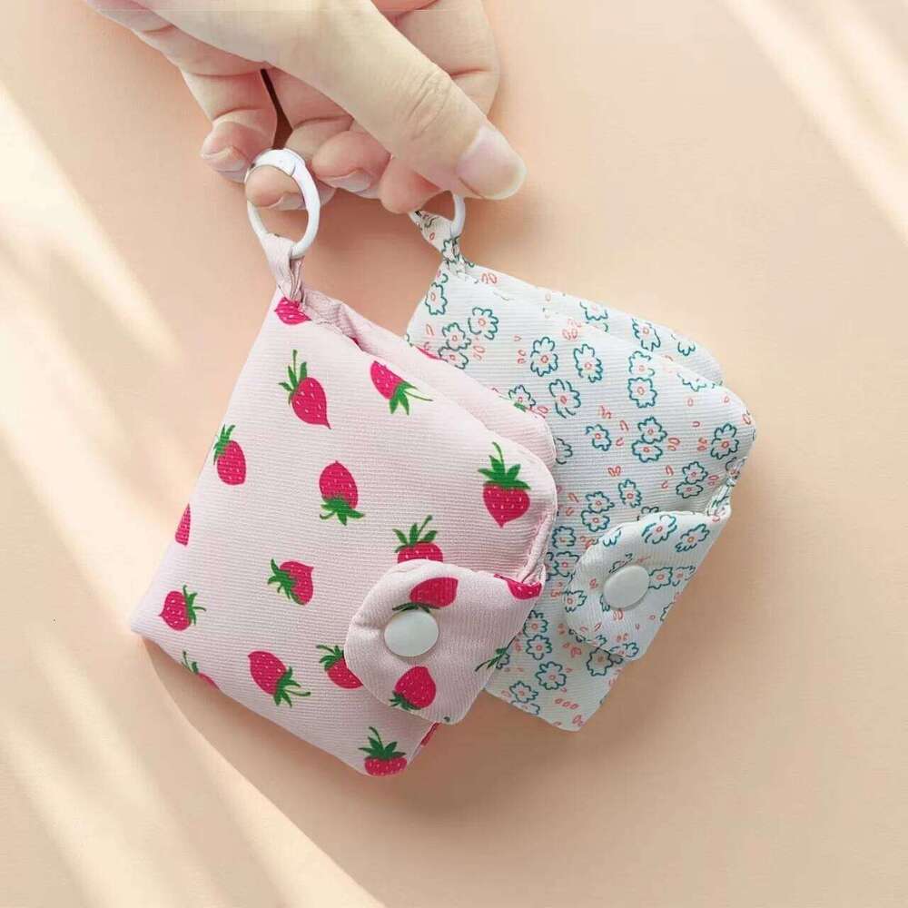 Mini Cute Flower Strawberry Canvas Card Holder Multi-Layer Coin Purse Women's Wallet Headphone Storage Bag C260304