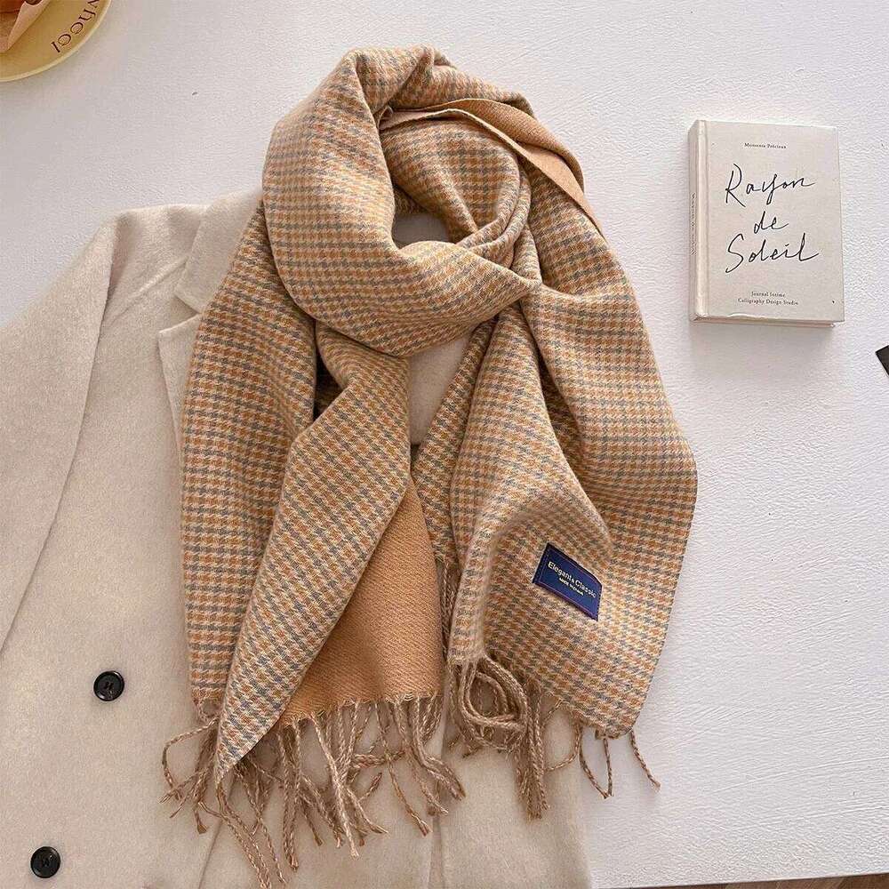 Long Thickened Warm Scarf For Women 50*200CM Tassel Pashmina Shawl Faux Cashmere Warps Autumn Winter Houndstooth Print Blanket XJ260304