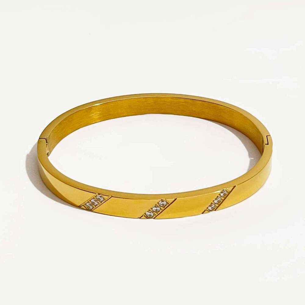 Fashion Cubic Zircon Bracelets for Women Men Luxury Titanium Stainless Steel Golden 6mm Cuff Bangle Charm Exquisite Jewelry Gift XJ260303