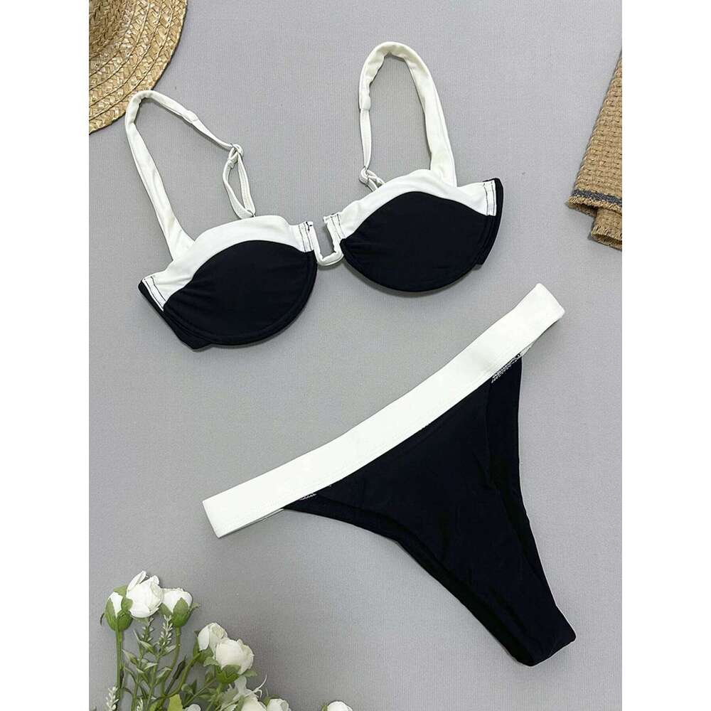 2024 New Sexy U-Bar Bikini Sets Swimsuit For Women Push Up Swimwear Contrast Color Patchwork Bathing Suit Two Pieces Beachwear Y260303