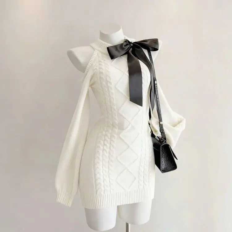 Sexy Bodycon Slim Knitted Dress Solid Elegant Short Party Dress Harajuku Y2k Fashion Dress Woman Chic Design M260304