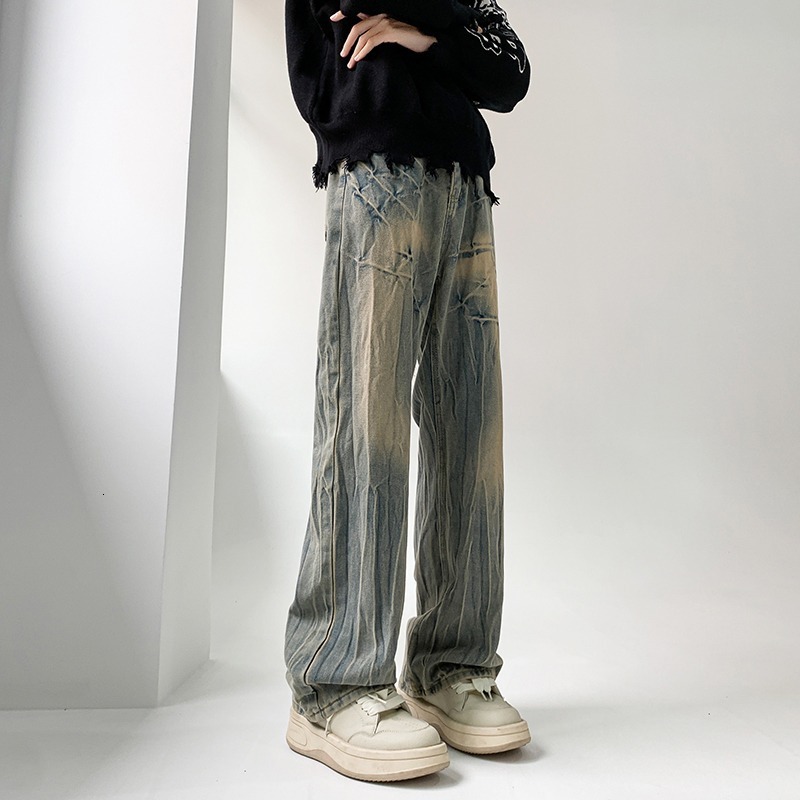 Cleanfit Lightning Pattern Jeans For Men Autumn And Winter Stylish And Cool Pants High Street Vibe Designer Pants Straight-leg Slightly Flared Pants