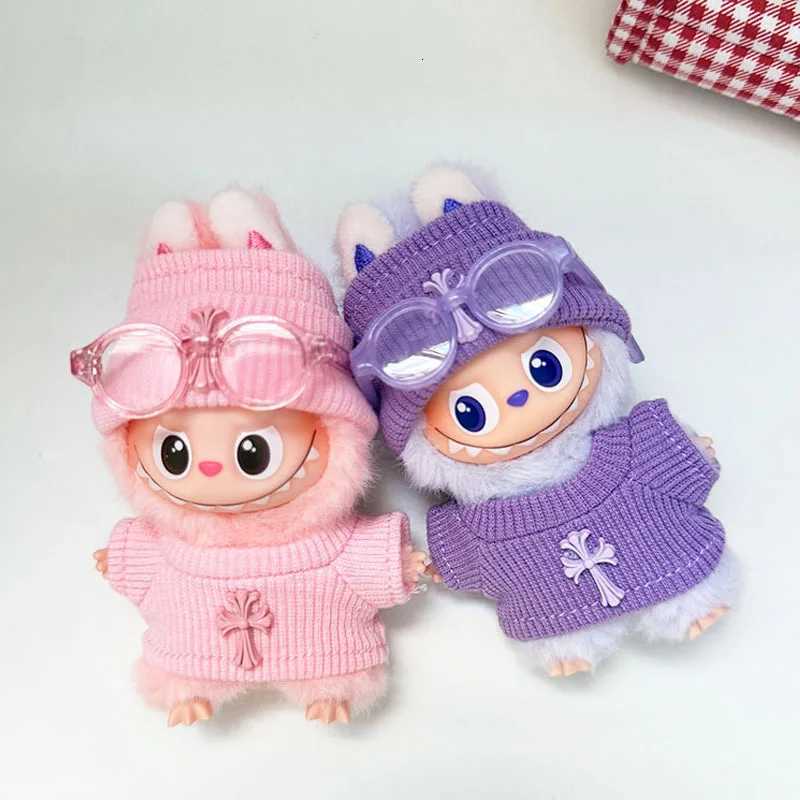 Labubu 4.0 10cm Knit Set - Elastic Cross Sweater & Beanie for Mini Dolls, Replacement ClothesT260304
