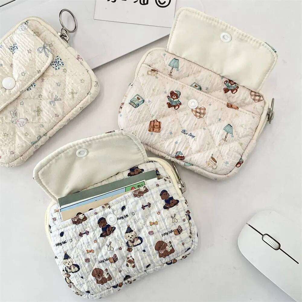Cartoon Printing Mini Canvas Coin Purse Korean Style Jewelry Packing Bag Cute Wallet Multifuctional Card Holder C260304