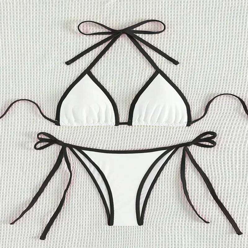 Contrasting Colors String Micro Thong Bikinis Sets Sexy Swimsuit Women 2025 Halter Mini Swimwear Biquinis Beachwear Bikini Mujer Y260303
