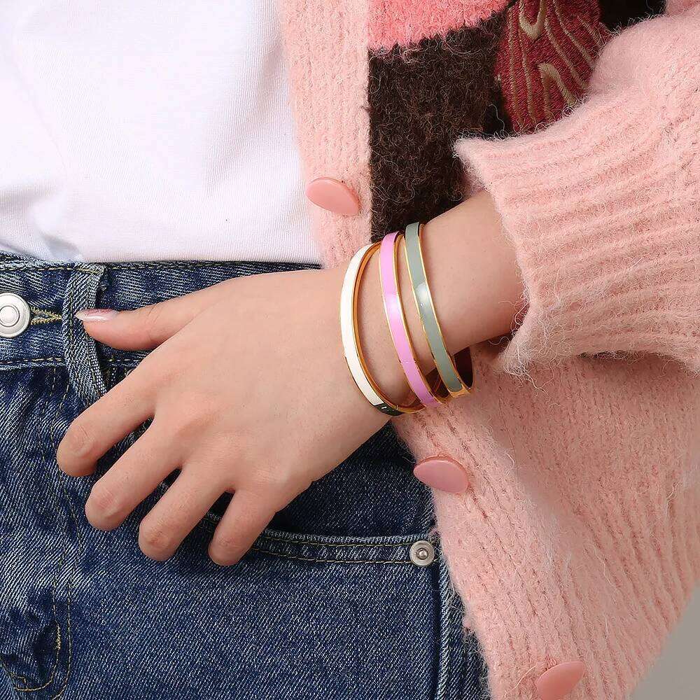 CARLIDANA Luxury Colorful Orange Enamel Bracelets for Women Party Gift Fashion Bangles Original Stainless Steel Jewelry XJ260303