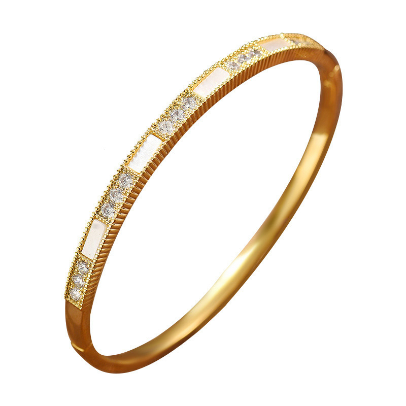 Real gold-plated micro-inlaid zircon luxury hand jewelry for women high-end natural shell geometric bracelet trendy bracelet 240521