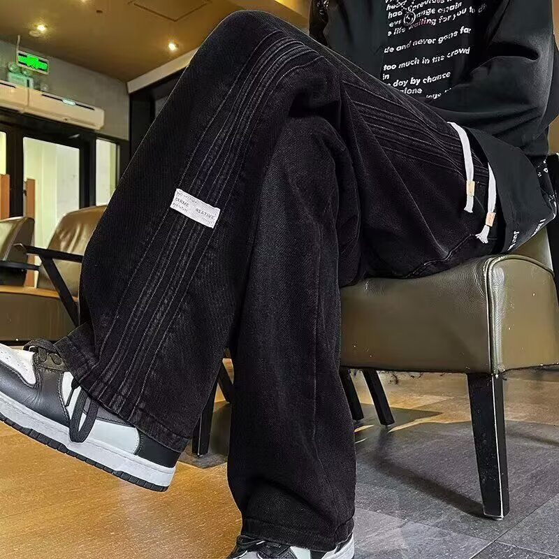 Spring And Autumn New Korean Style Fashion Versatile Designer Pants Retro Straight-leg Patchwork Jeans For Men Loose Wide-leg Trousers