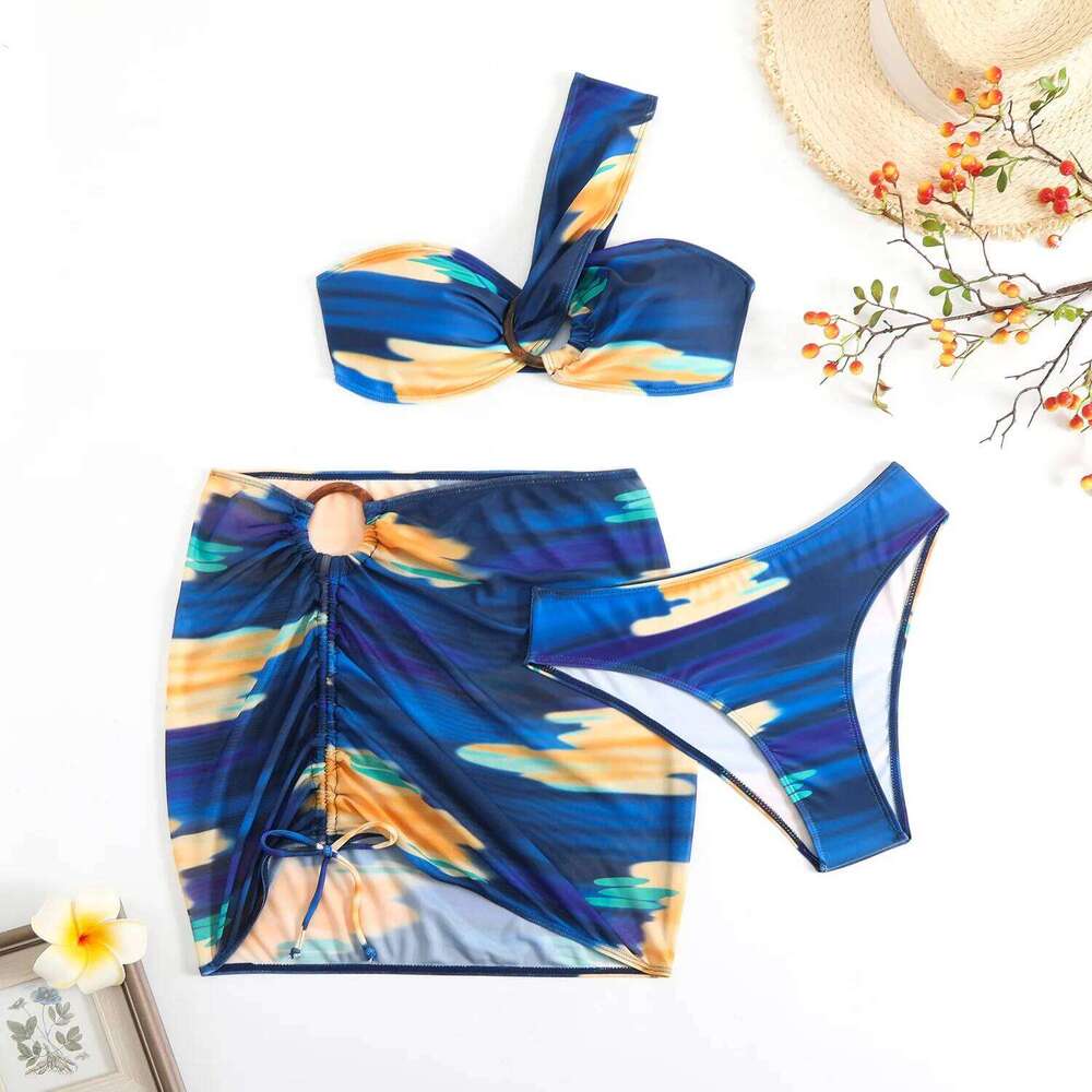 2025 New Swimwear Tie-dye Printed Women's Three-piece Split Bikini Y260303