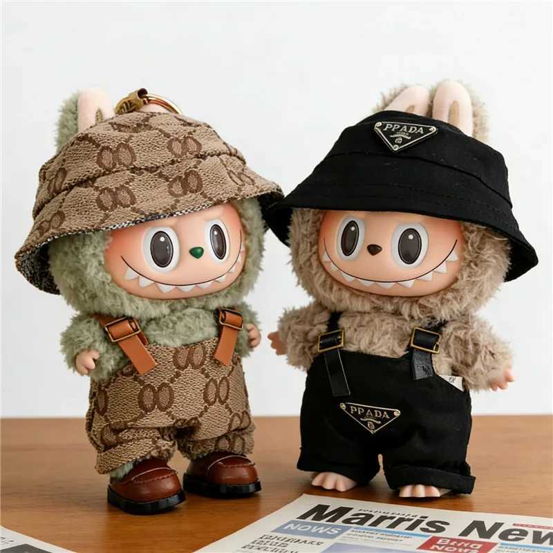 Labubu 15-17cm Retro Luxury Outfit - Monogram Overalls & Hat Set, Fashion Doll ClothesT260304