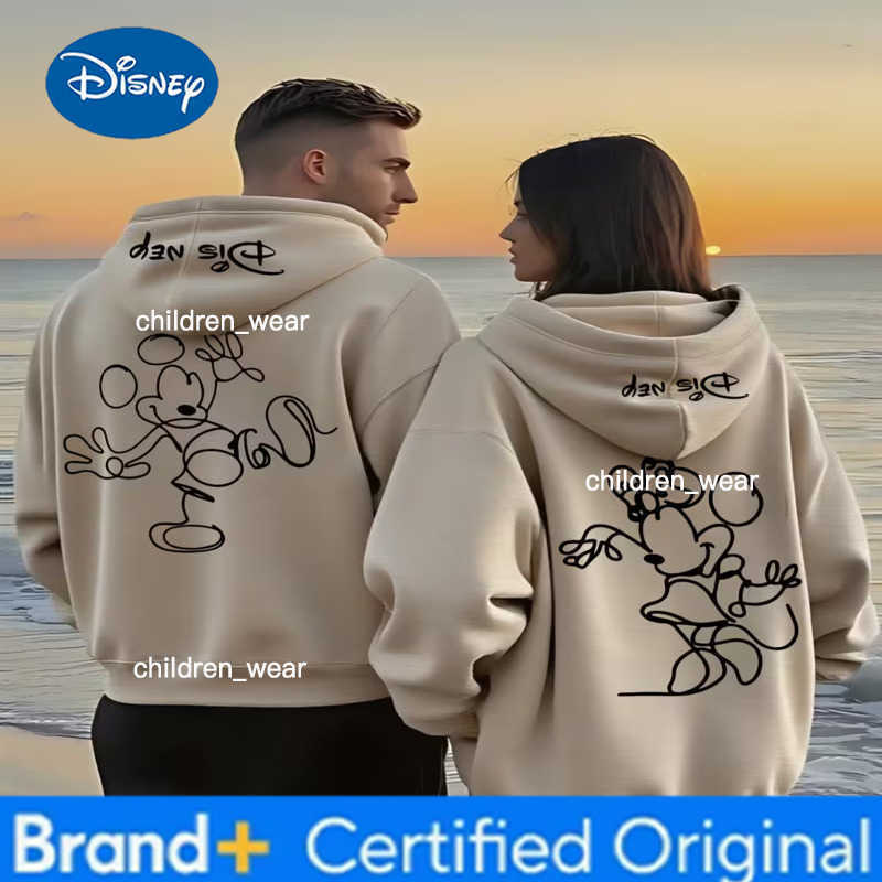 Disney Men Mickey and Minnie Black Line Drawn Hoodies Women Sweatshirt Unisex Pullover Autumn Winter Fleece Hoody Couple Jacket H260304