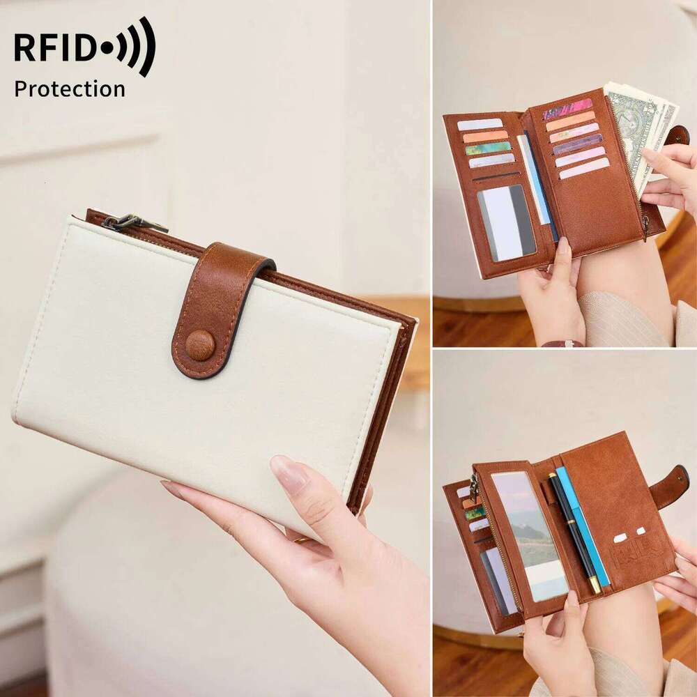 Women's Wallets RFID Blocking PU Leather Trifold Clutch Credit Card Ladies Travel Wallet Purse with Pen Holder C260304