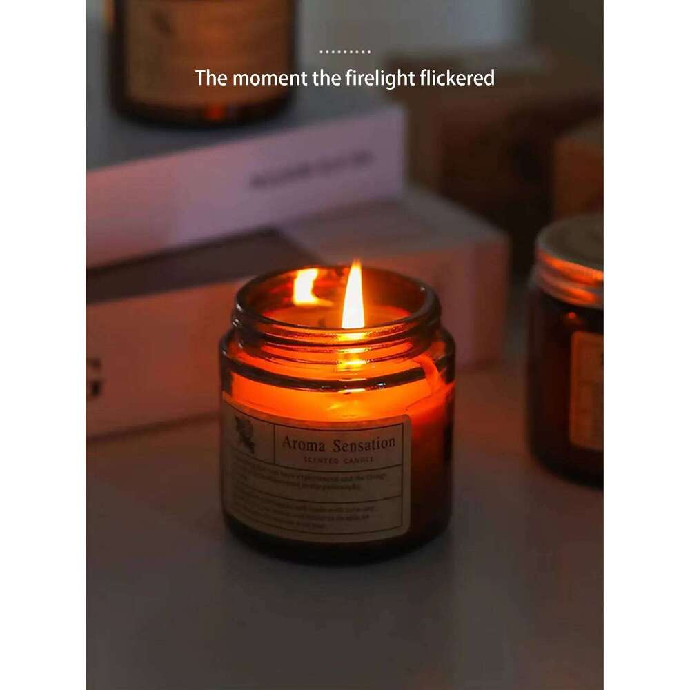 Essential oil scented candle in a tea-coloured bottle, incense for gifting, smokeless box, soy wax, festive gift W260304