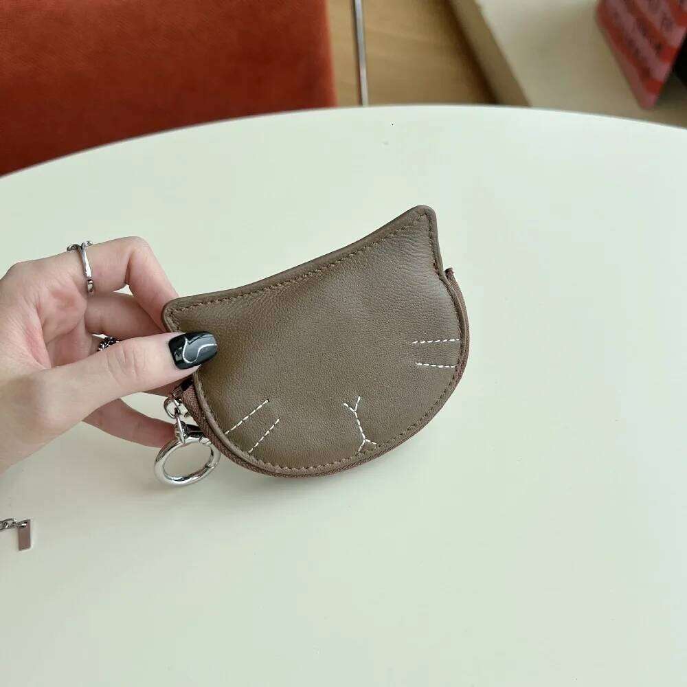 Fashion Cute Cat Small Change Portable Large Capacity Sheepskin Coin Purse Leather Compact Girls Short Wallet Gifts C260304