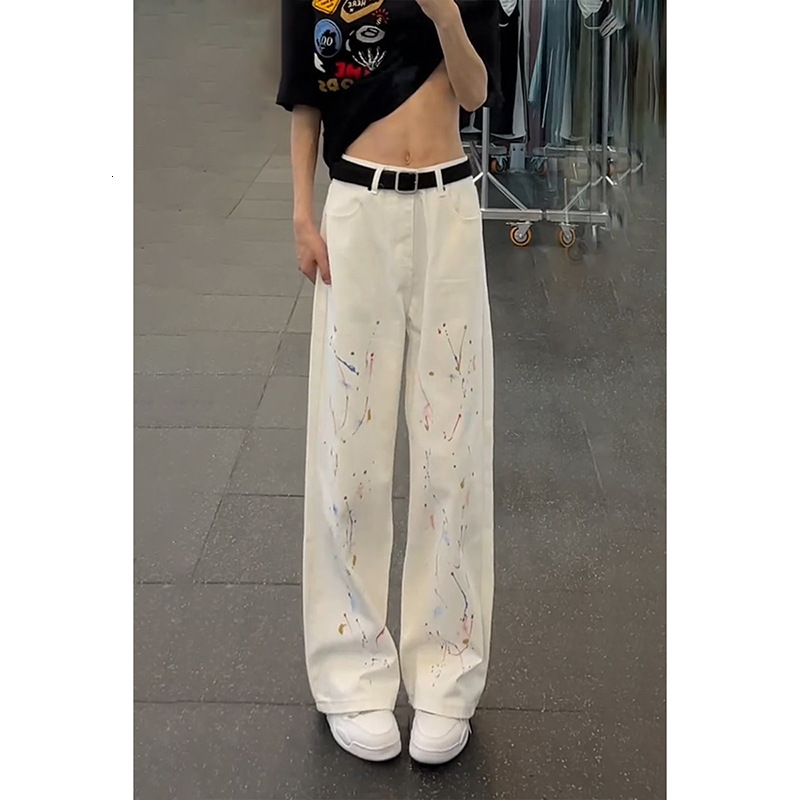 White Paint-splattered Denim Jeans For Men Summer Thin Style High-waisted Leg-lengthening Pants American High Street Designer Pants Straight-leg Flared Jeans