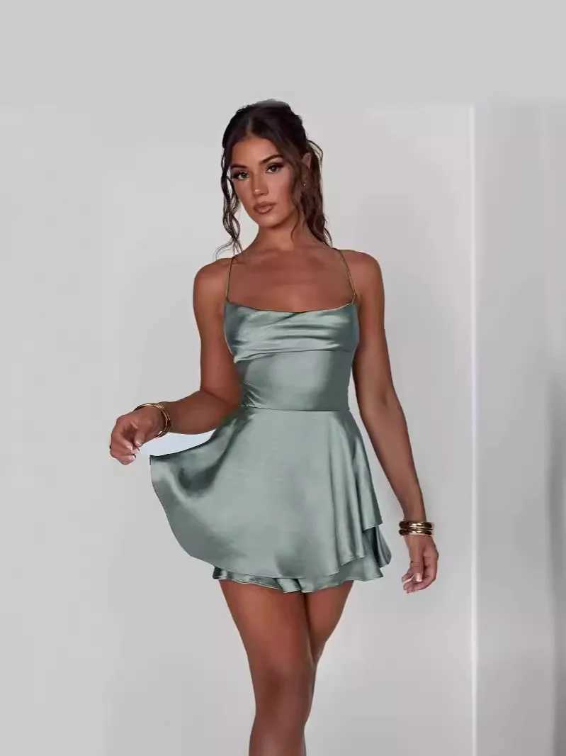 2024 Summer New Sexy Slim Fit and Slim Off Back Solid Color Suspended Dress and Pants M260304