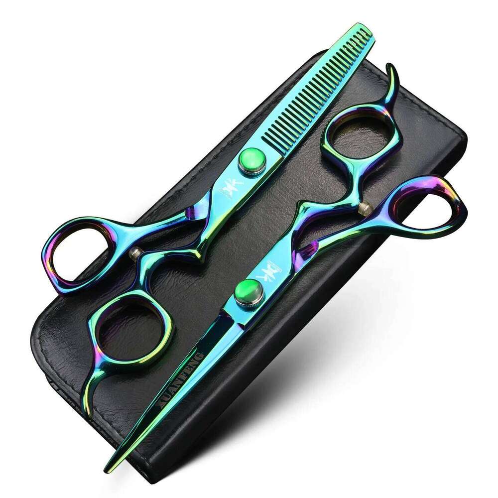 XUANFENG 6 inch Silver Curved Handle Hair Steel Barber Cutting and Thinning Scissors H260303