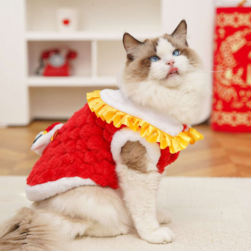 Famous brand New Year Autumn Winter Double Layer Thickened Velvet Chinese Style Jade Rabbit Pet Dog Cat Clothes Accessories Tang Suit Bichon Teddy pup