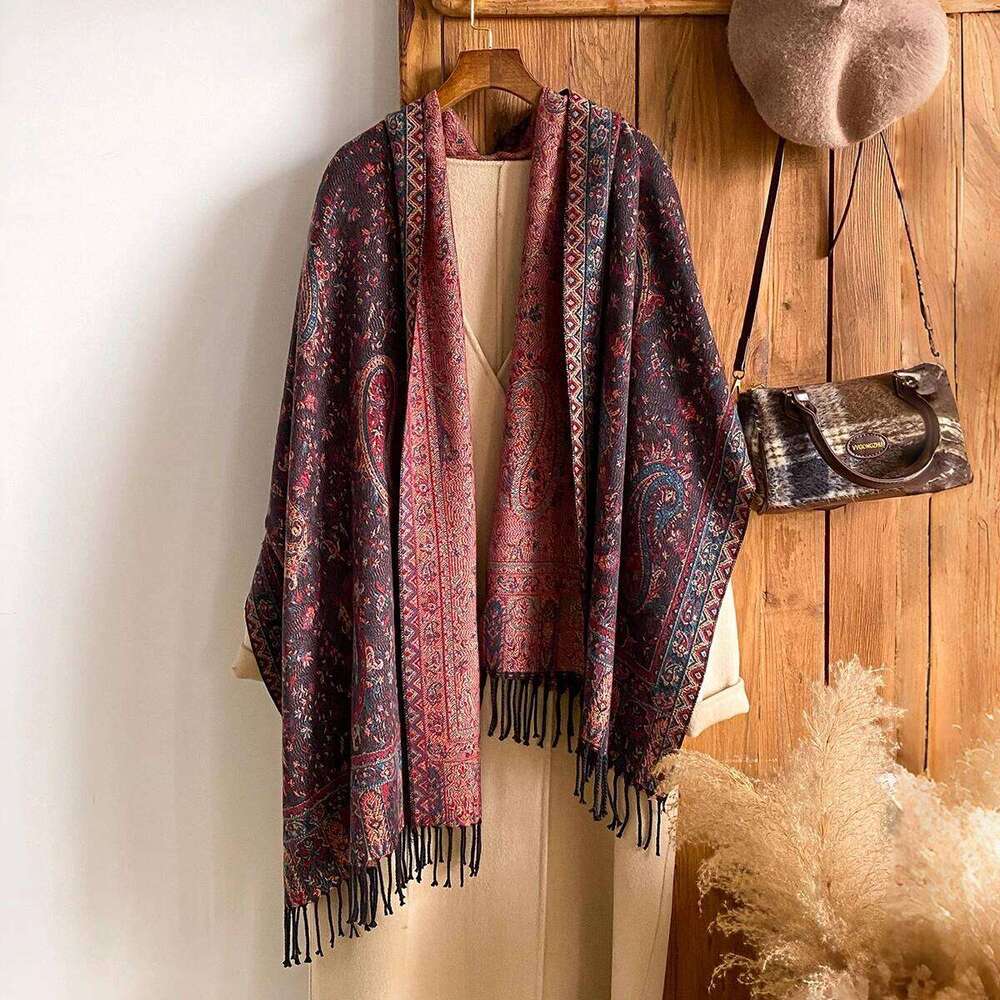 Bohemia Luxury Pashmina Hijab Scarf Long Muslim Paisley Print Cashmere Shawl Soft Turban Headband for Women XJ260304