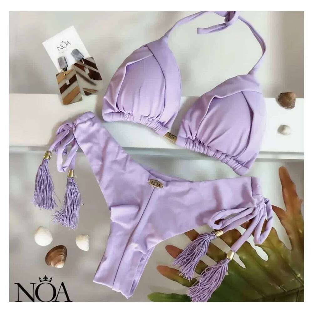 2024 sexy women brazilian triangle bikini, push-up swimsuit, metal chain beach bikini Y260303