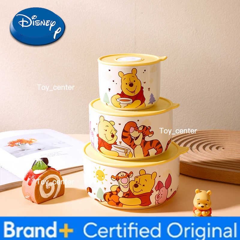Disney Winnie the Pooh Tigger Large Medium Small Ceramic Fresh Bowl Sealed Refrigerator Bento Box Round Microwave Heating Lid H260304