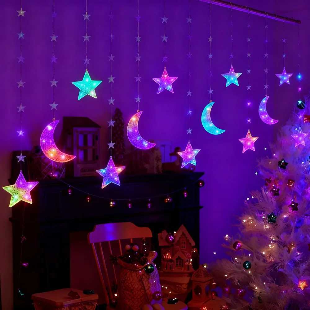 Moon/Star/Love Heart Christmas Lights LED String Lights Fairy Curtain Light for Holiday Wedding Party Room Decoration Strip Lamp H260304