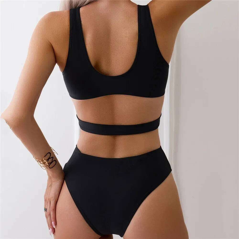 Black Bandage Hollow Out Swimwear One Piece Swimsuit Women Push Up Metal Ring Linked Monokini Bathing Suit Swimming Wear 2025 Y260303