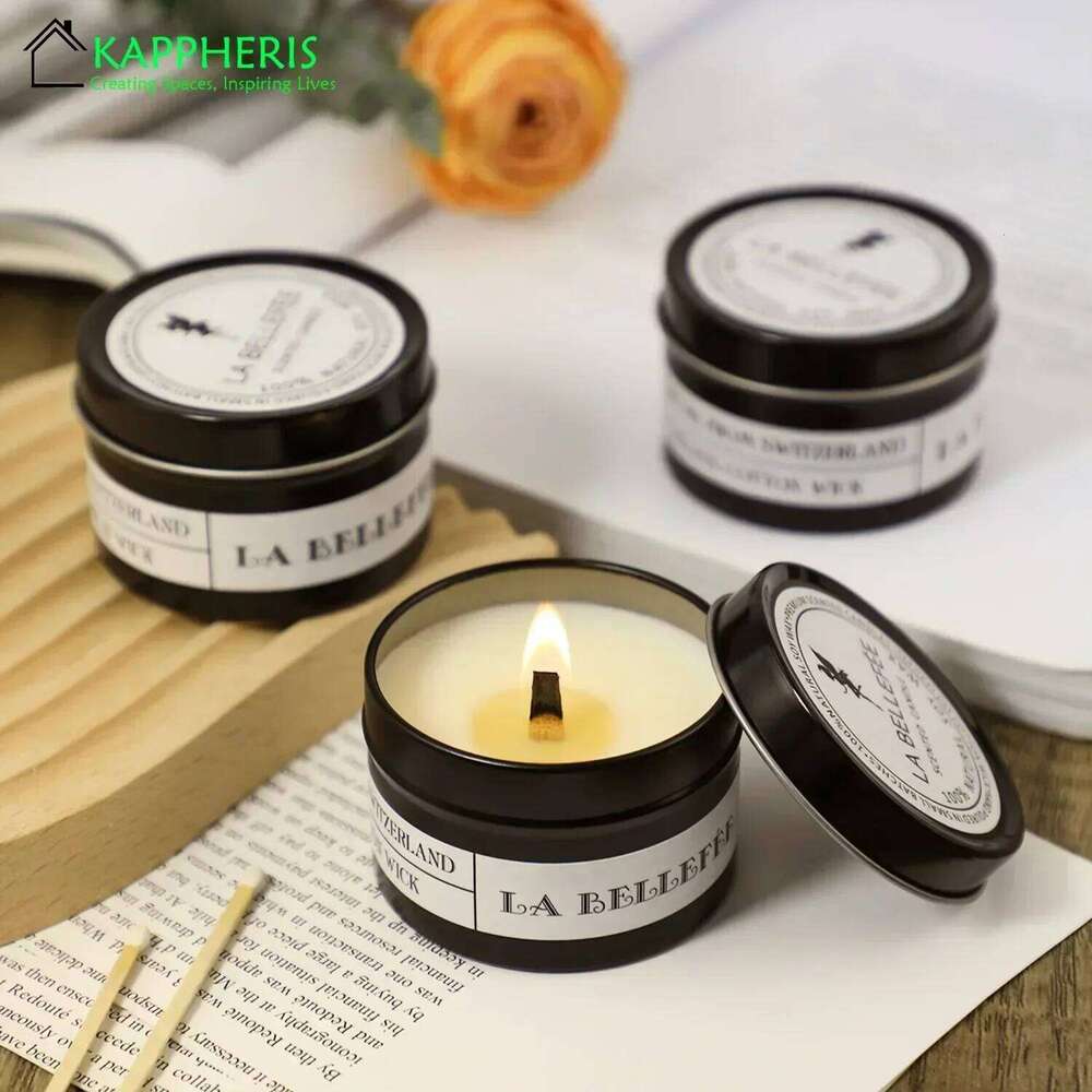 Black Tin Can Woodwick Candle Jars with Lid Classic Scented Aromatic Candles Home Decoration W260304