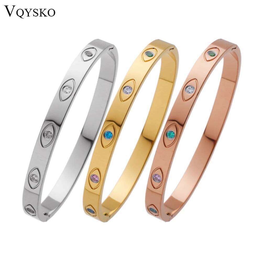 VQYSKO Colored Zircon Evil Eye Bracelet Stackables Turquoise Bangle Celebration Gift For Sisters Protection Jewelry XJ260303