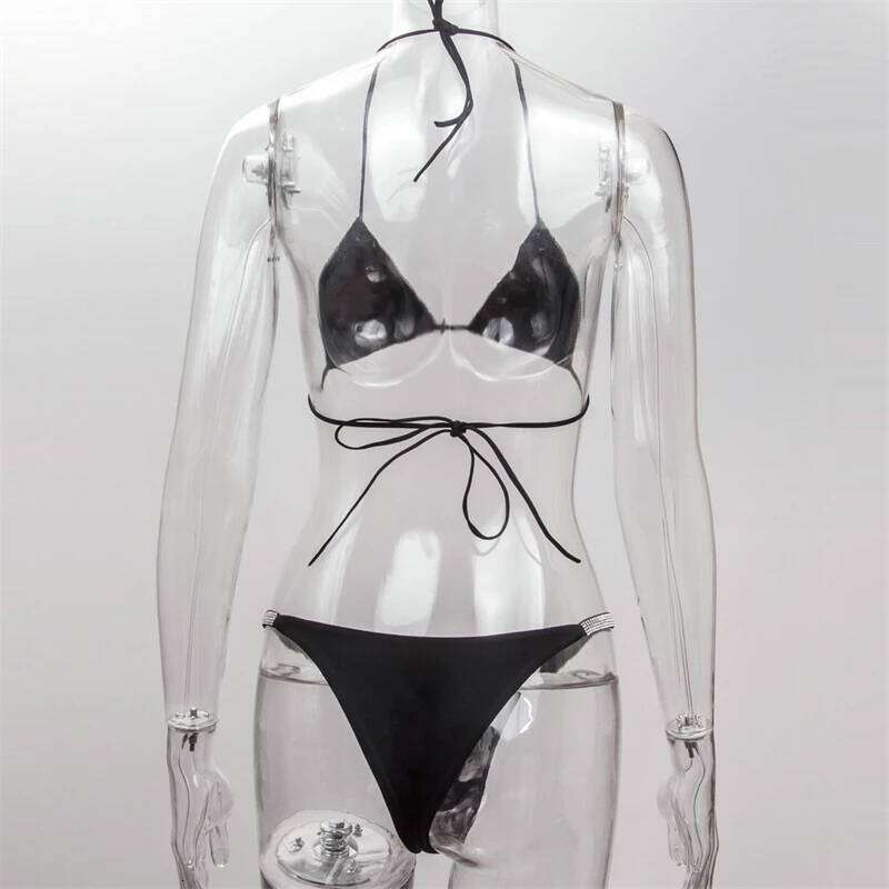 Luxury Shiny Bling Rhinestone Female Swimsuit Women Swimwear Two-pieces Bikini sets Halter Bather Bathing Suit Swim Y260303