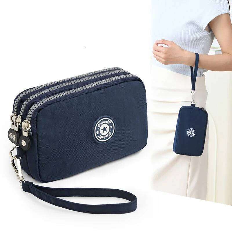 Three-layer Zipper short Mobile Phone Fashion Hand Makeup WOMEN's Portable change Waterproof Multi-layer Pocket Bag C260304