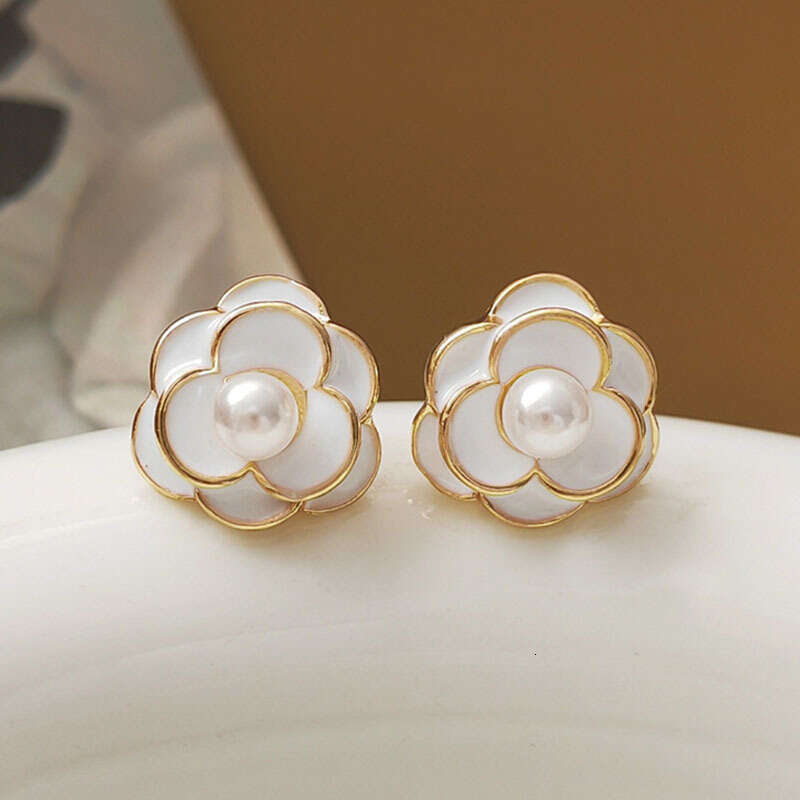 Womens Jewelry Earrings Clip-Ons Classic Black & White Enamel Camellia Non-pierced Earrings for Women