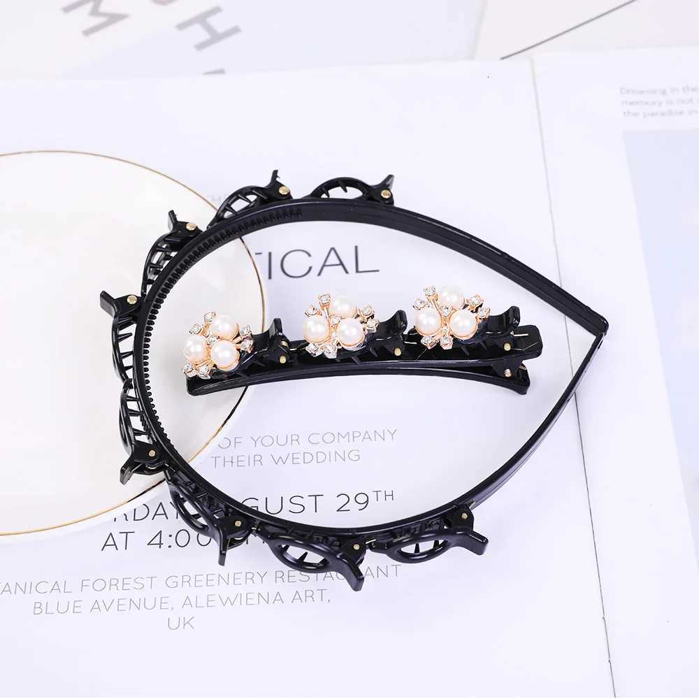 Double Layer Bands Clip Hairbands Fashion Plastic Braided Headband Punk New Knitting Womens Headwear Hair Accessories Pearl H260304 - view 5