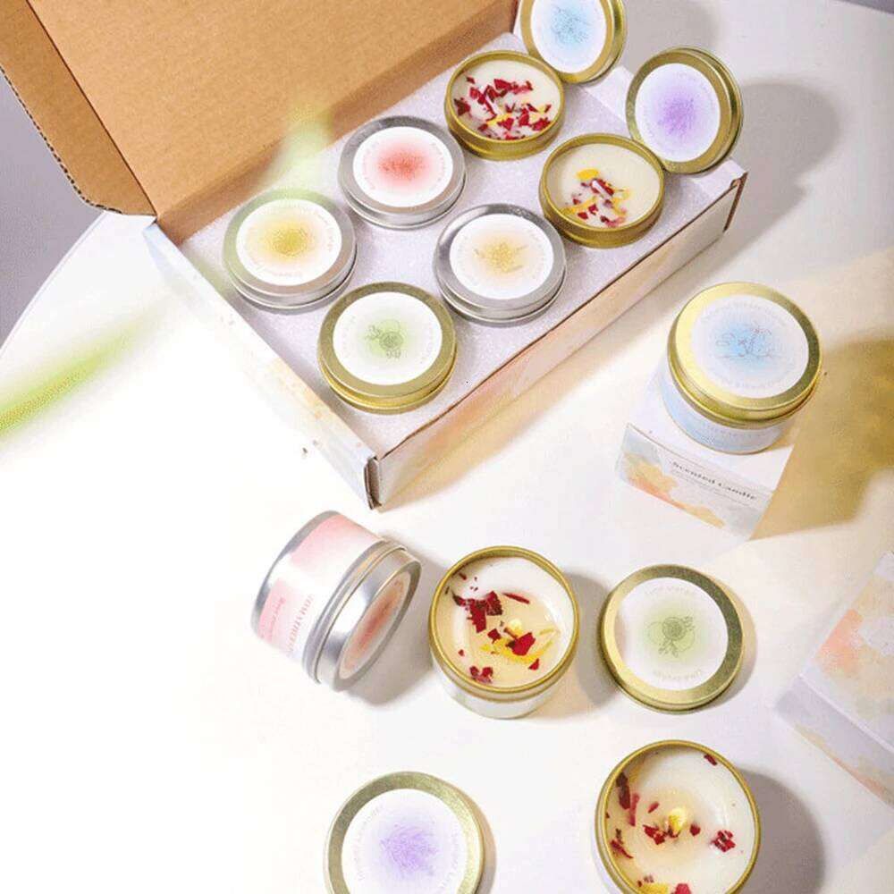 1PC Mini Soy Wax Scented Candles, Watercolor Pastel Style, Round Tin Jar Flower Petal Detail, Aromatherapy Candle for Bedroom W260304