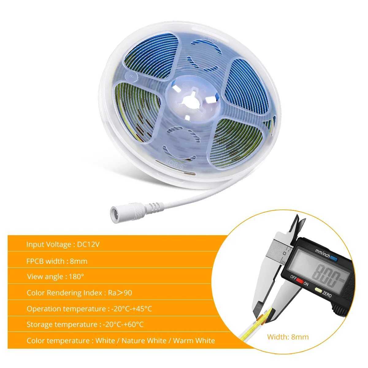 DC 5V 12V 24V COB LED Strip Lights 320LEDs/m High Brightness FOB Flexible Ribbon Bar Tape Linear Dimmable Lighting Room Decor H260304